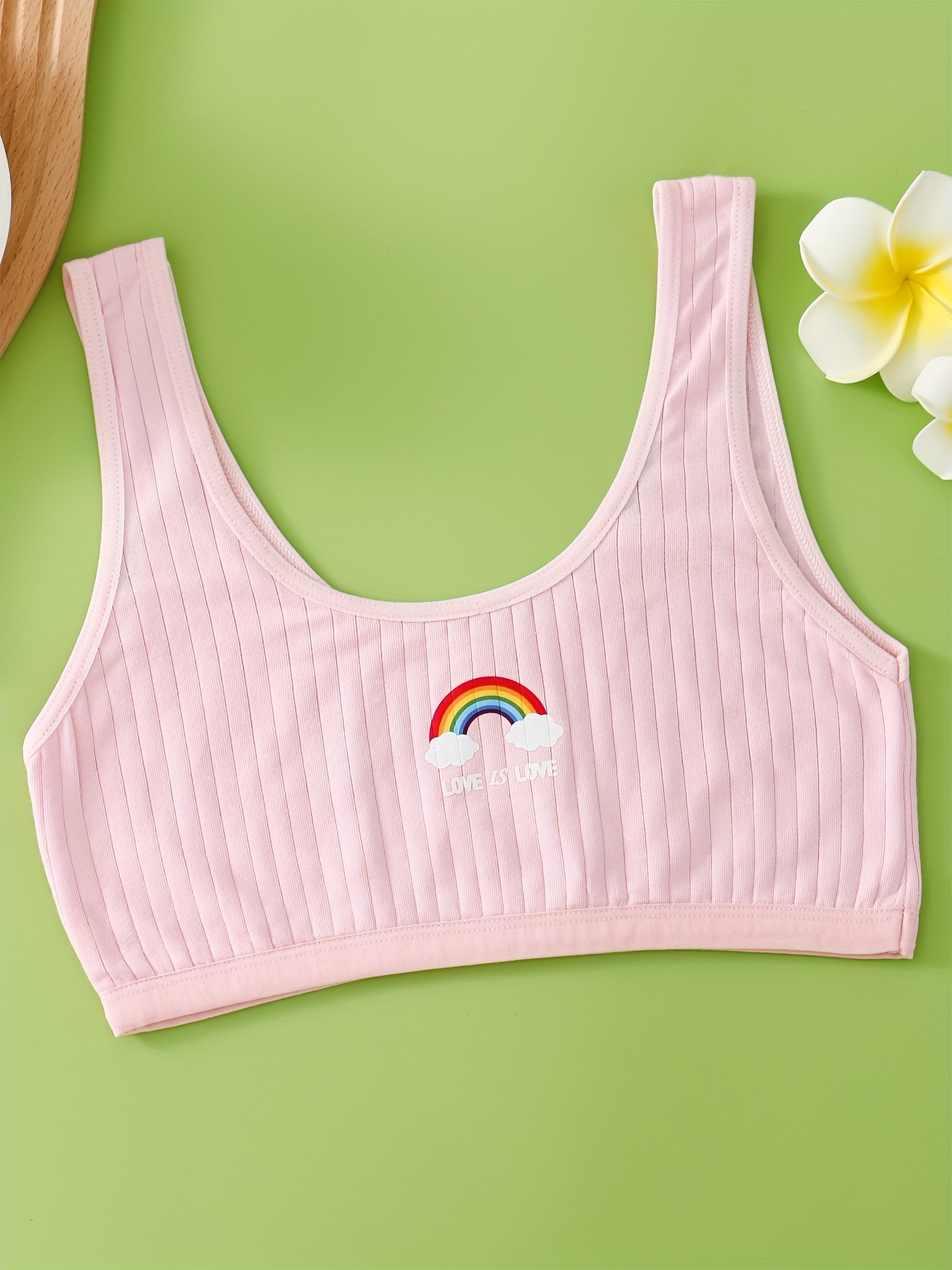 Girl's Cotton Bralette Rainbow Print Bra Comfy Underwear - Temu