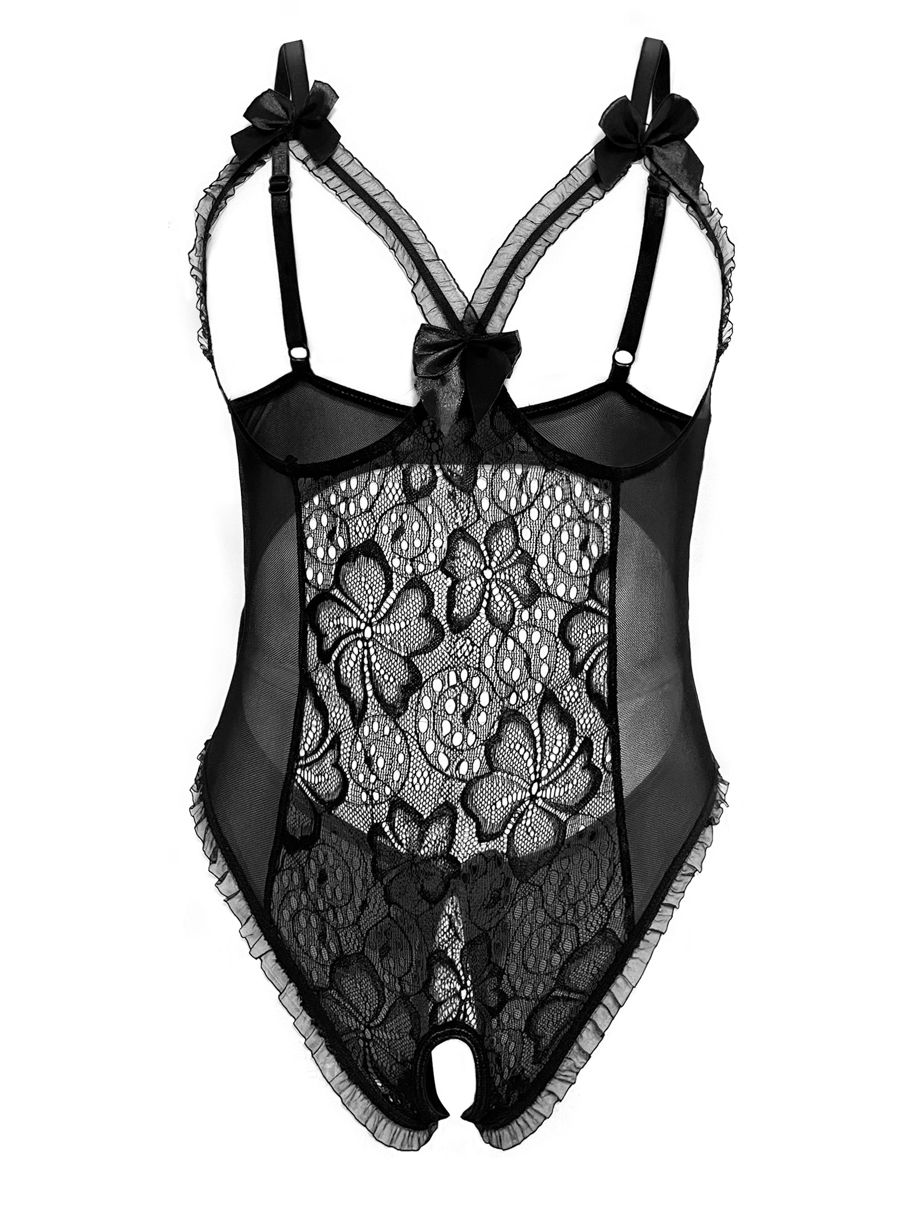 Woman's Black Lace Bodysuit Lingerie Sexy Hollow Out Female Body