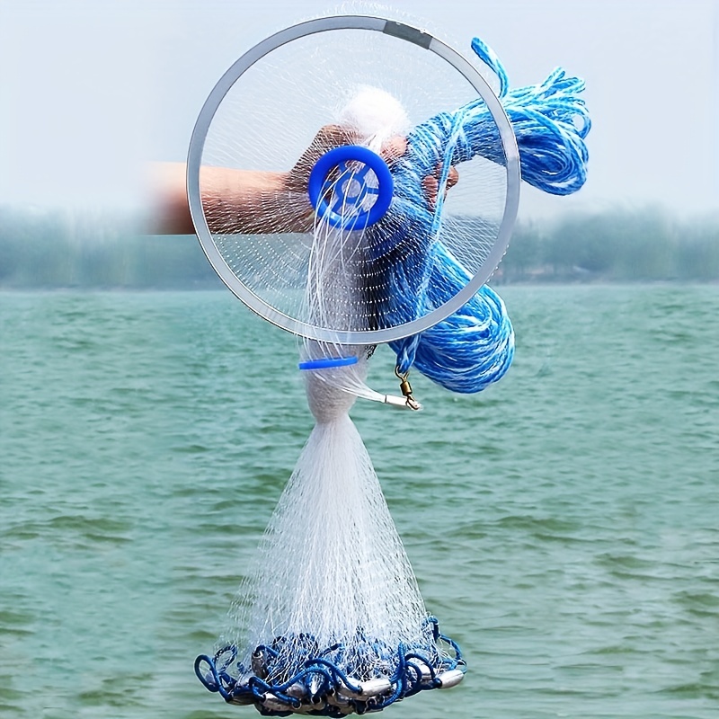Monofilament Fishing Net Aluminum Ring Style Hand Throw Landing Network  With Steel Pendant