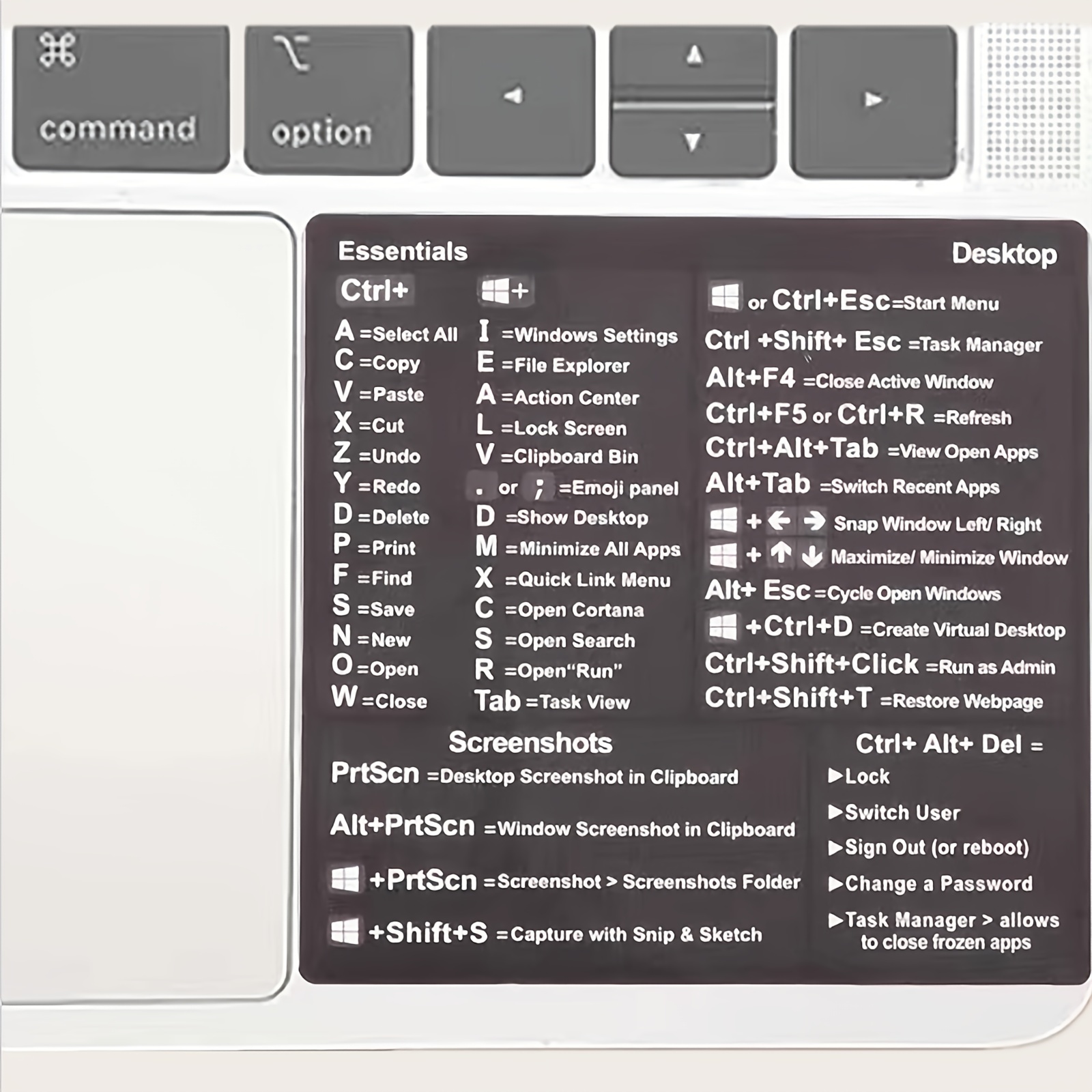 Autocollant adhésif amovible pour clavier de référence PC Windows, raccourci  d'ordinateur, pour Guide de clavier de référence rapide