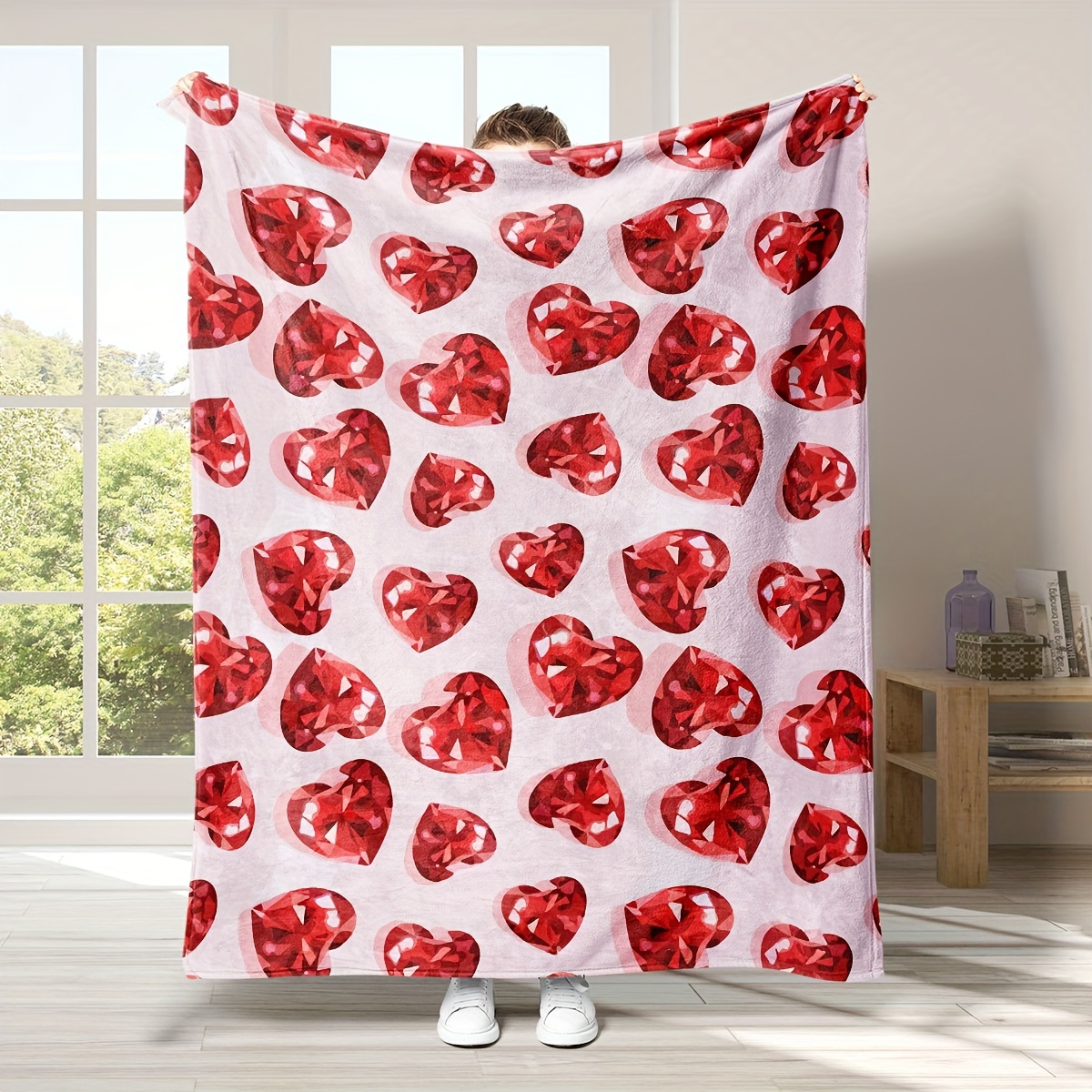 1pc Coperta In Flanella, Coperta A Righe Bianche E Nere Con Cuore Rosso  Damore, Morbida E Calda Coperta Accogliente Per Divano Letto Ufficio, Regalo  Di Natale Halloween Compleanno San