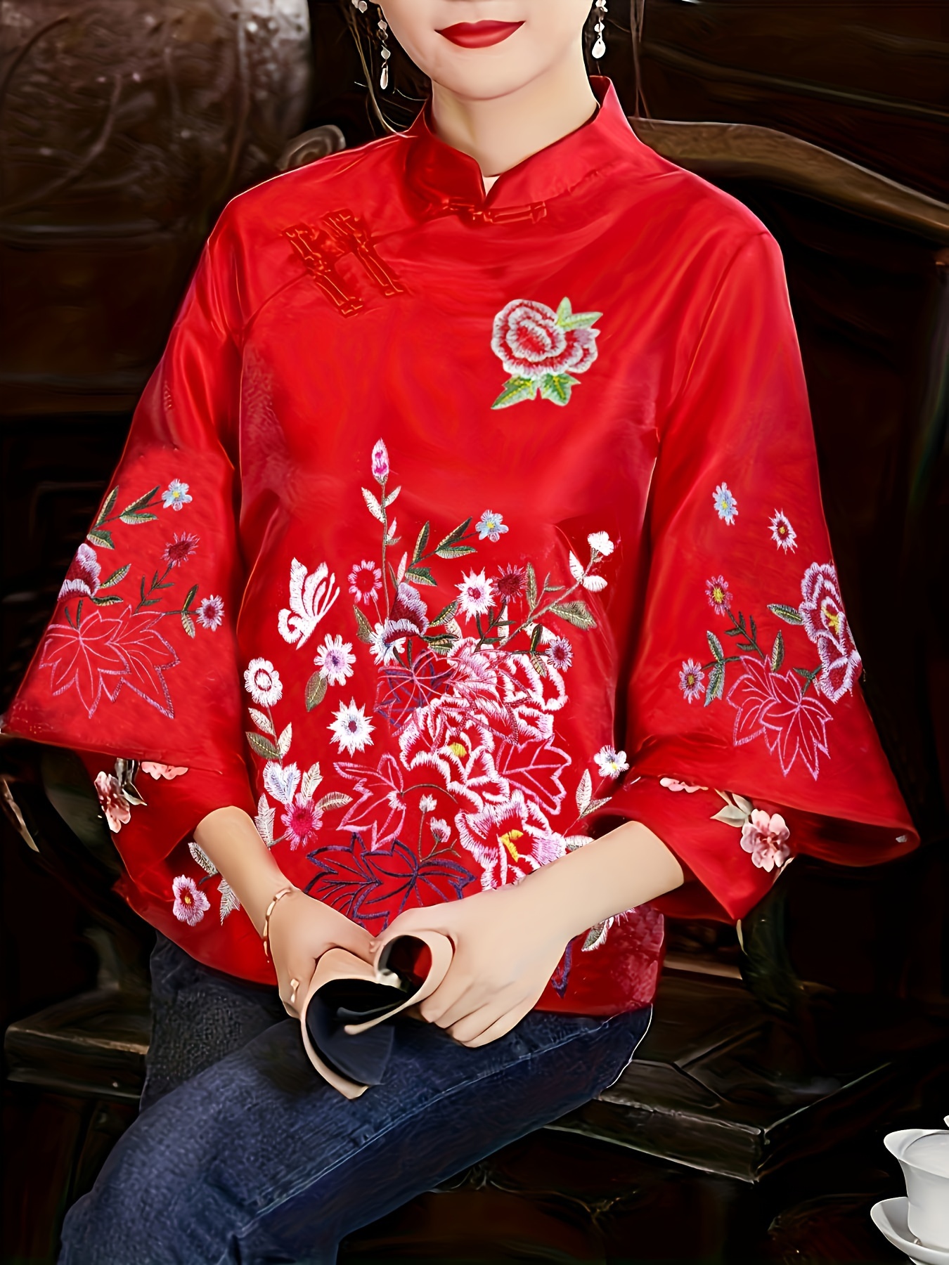 Camisa Preta Estilo Chinês Feminina, Blusa Com Gola Mandarin