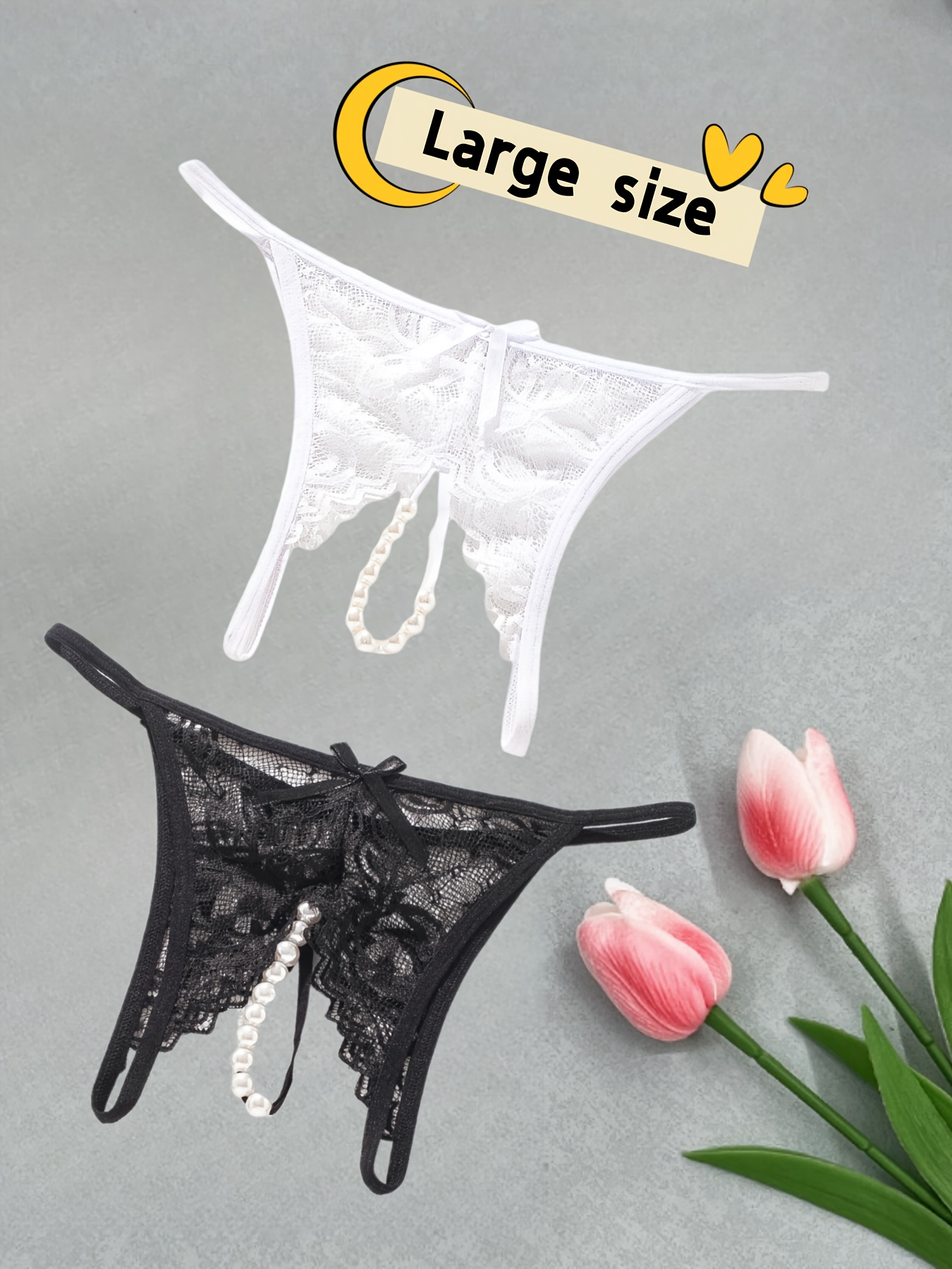 Panties Underwear Fashion Transparent Crotchless Lace Pearl Thong