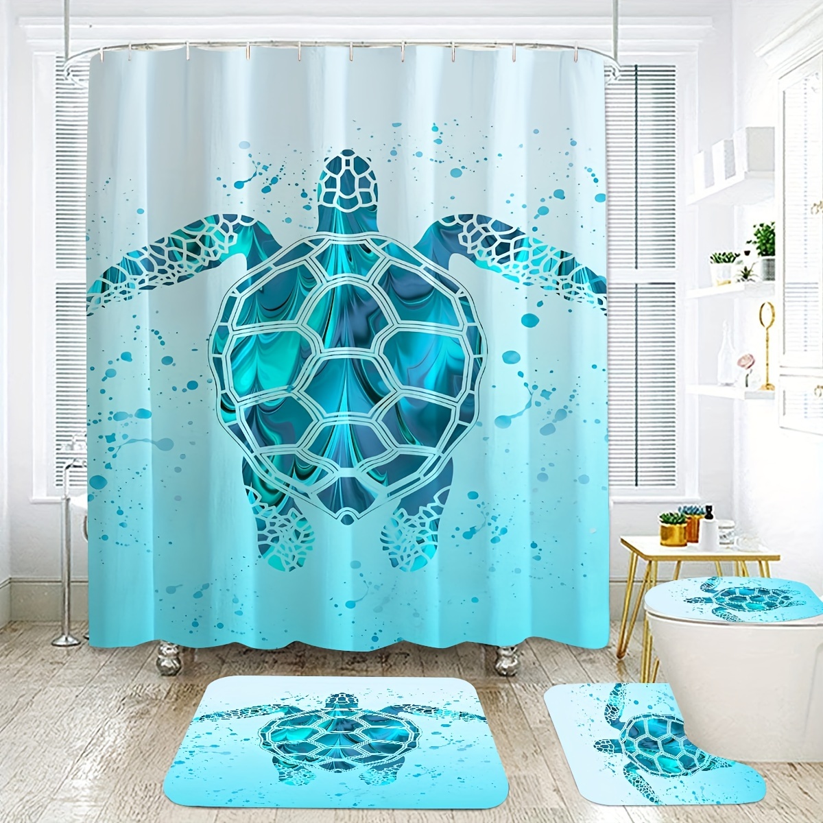 1/3pcs Banana Pattern Bathroom Mats Set, Waterproof Shower Curtain With 12  Hooks, Non-Slip Bathroom Rug, Plush Microfiber Toilet U-Shape Mat, Toilet L