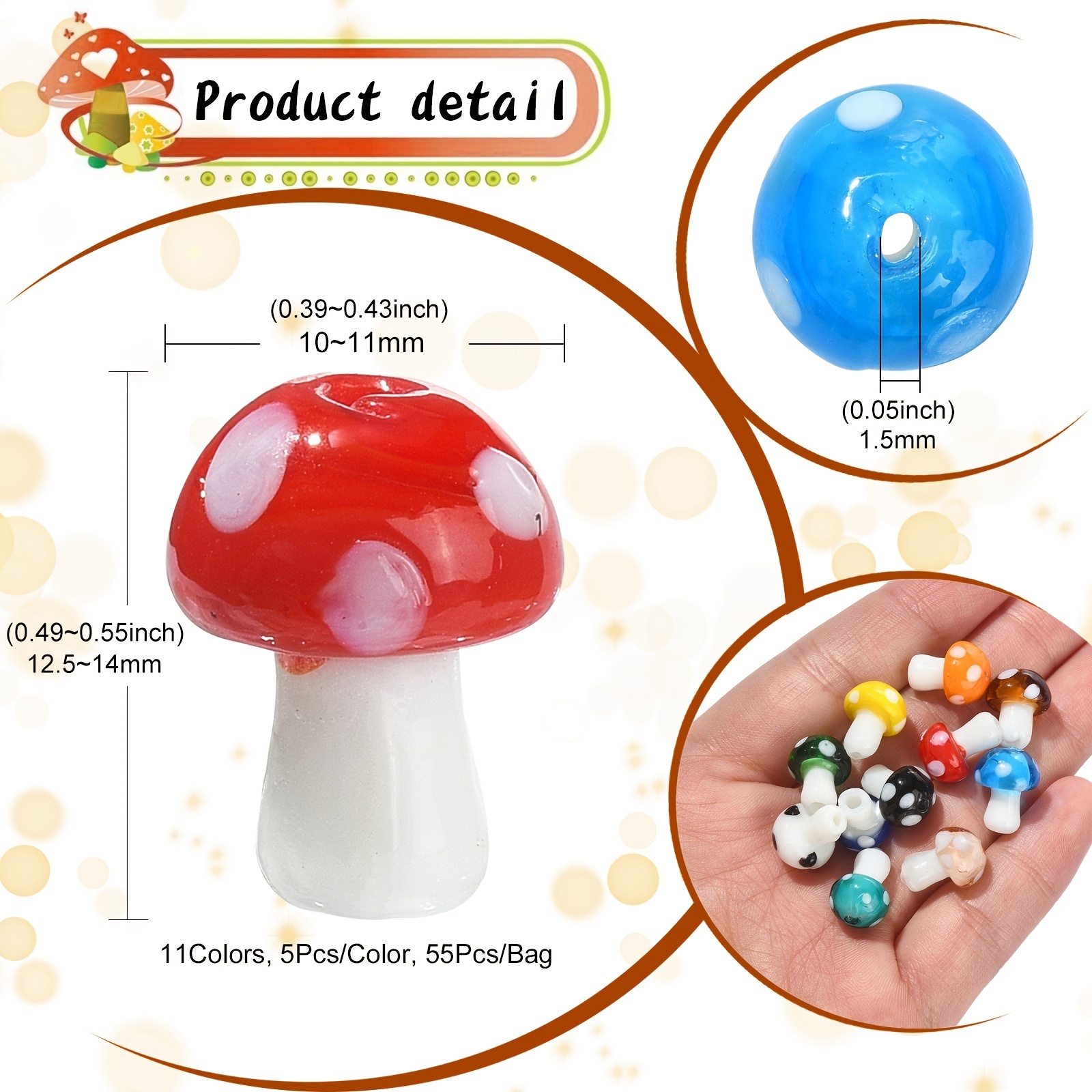 Red Mushroom Lampwork Glass Loose Beads For Diy Crafts - Temu