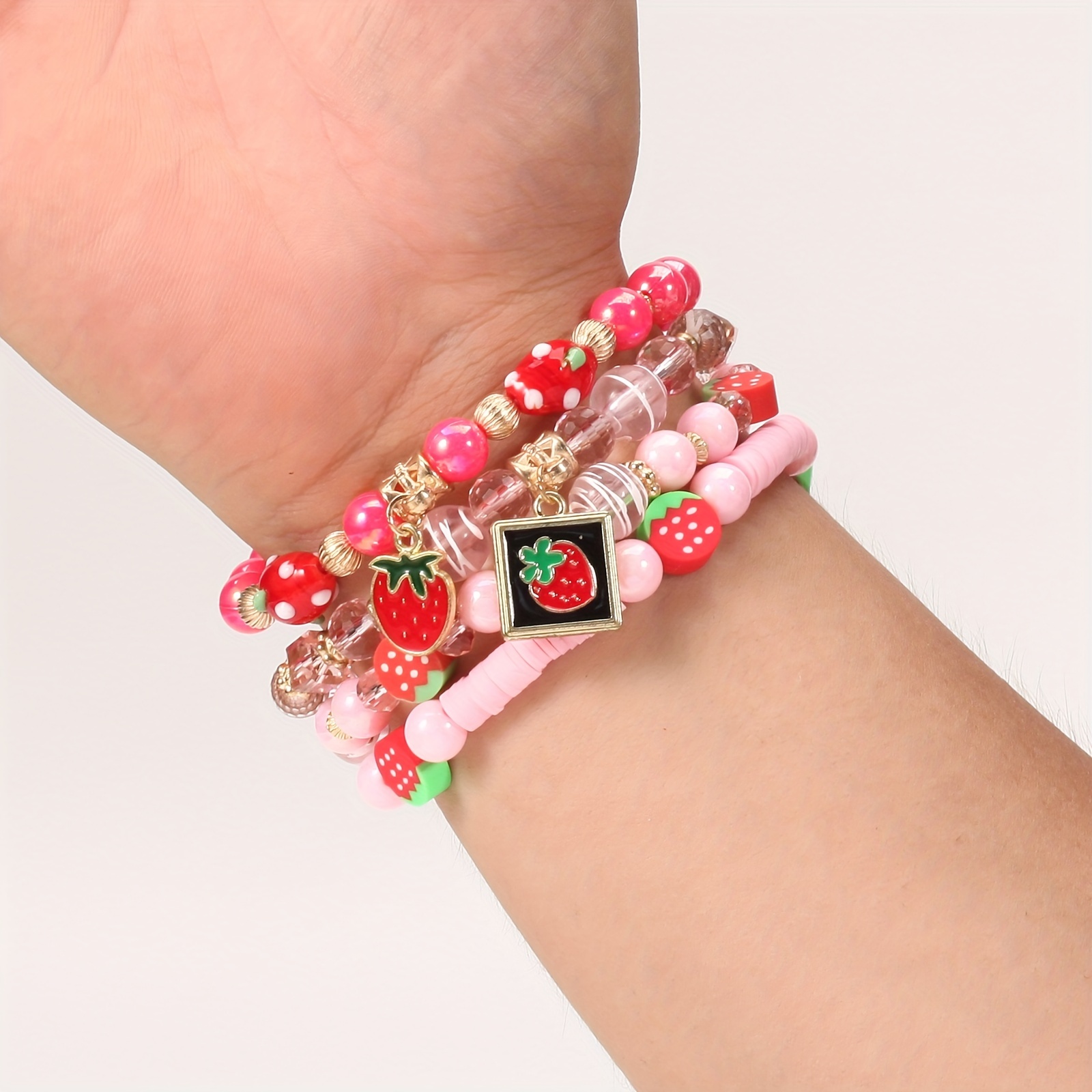 Strawberry Pendant Beads Multilayer Stretch Bracelet - Temu