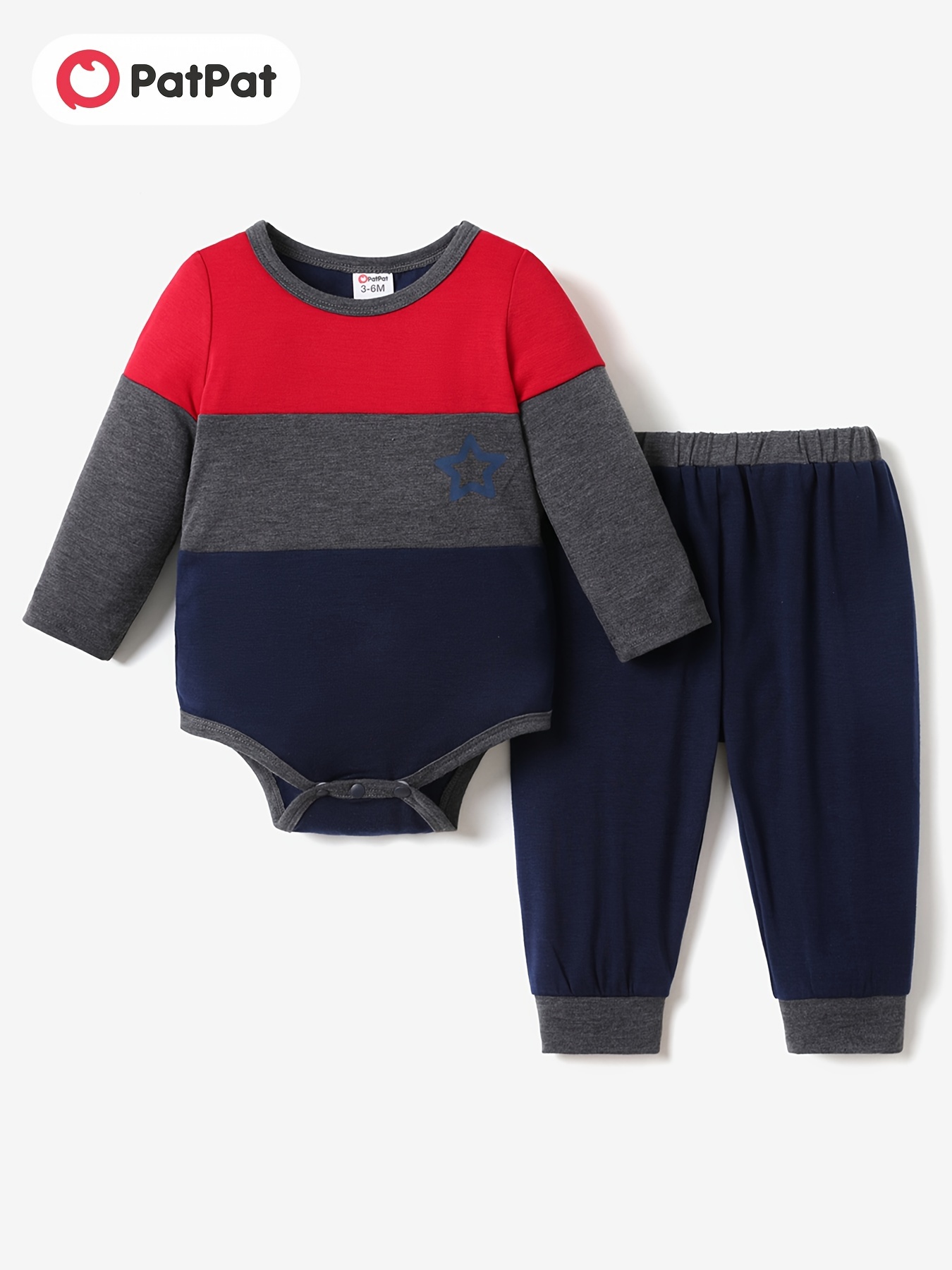 2pcs Baby Boy Striped/Solid Long-sleeve Romper and Trousers Set