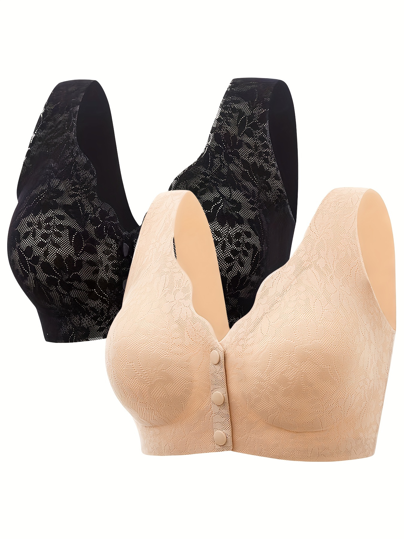 2pcs Contrast Lace Wireless Bras, Comfy & Breathable Full Coverage Bra,  Women's Lingerie & Underwear