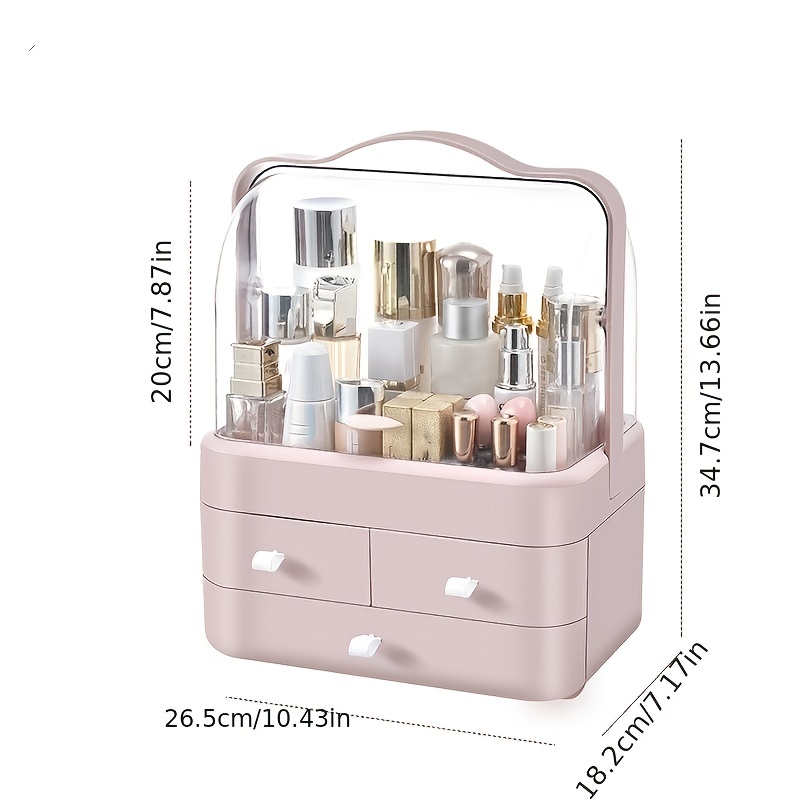 Makeup Organizer, Waterproof&Dustproof Cosmetic Organizer Box with Lid  Fully Open Makeup Display Boxes, Skincare Organizers Makeup Caddy Holder  for Bathroom, Dresser, Countertop Bedroom-Pink 