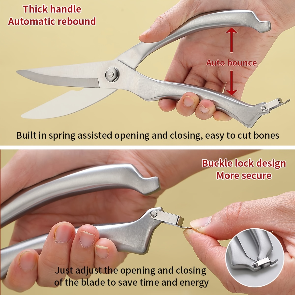 Self Opening Kitchen Shears : stainless steel spring scissors