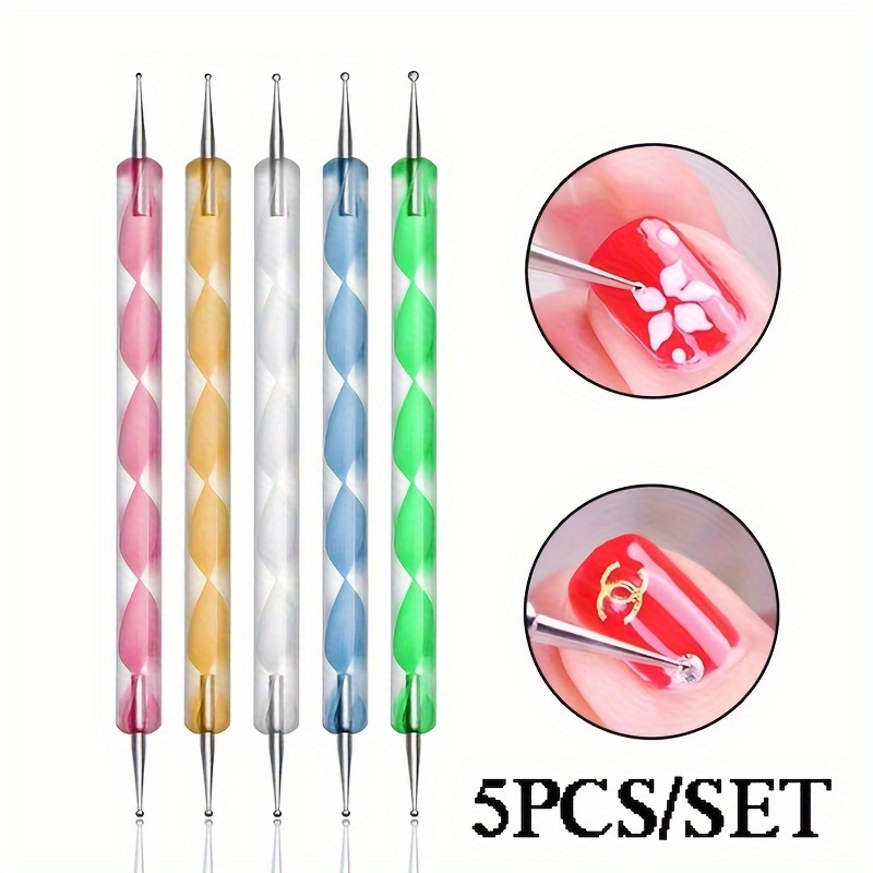 

Nail Art Dotting Tools, Double-ended Marbling Dotting Pen, Multi-color Striped Handle, Manicure Embossing Stylus For Point Drill Drawing, Nail Decoration Kit