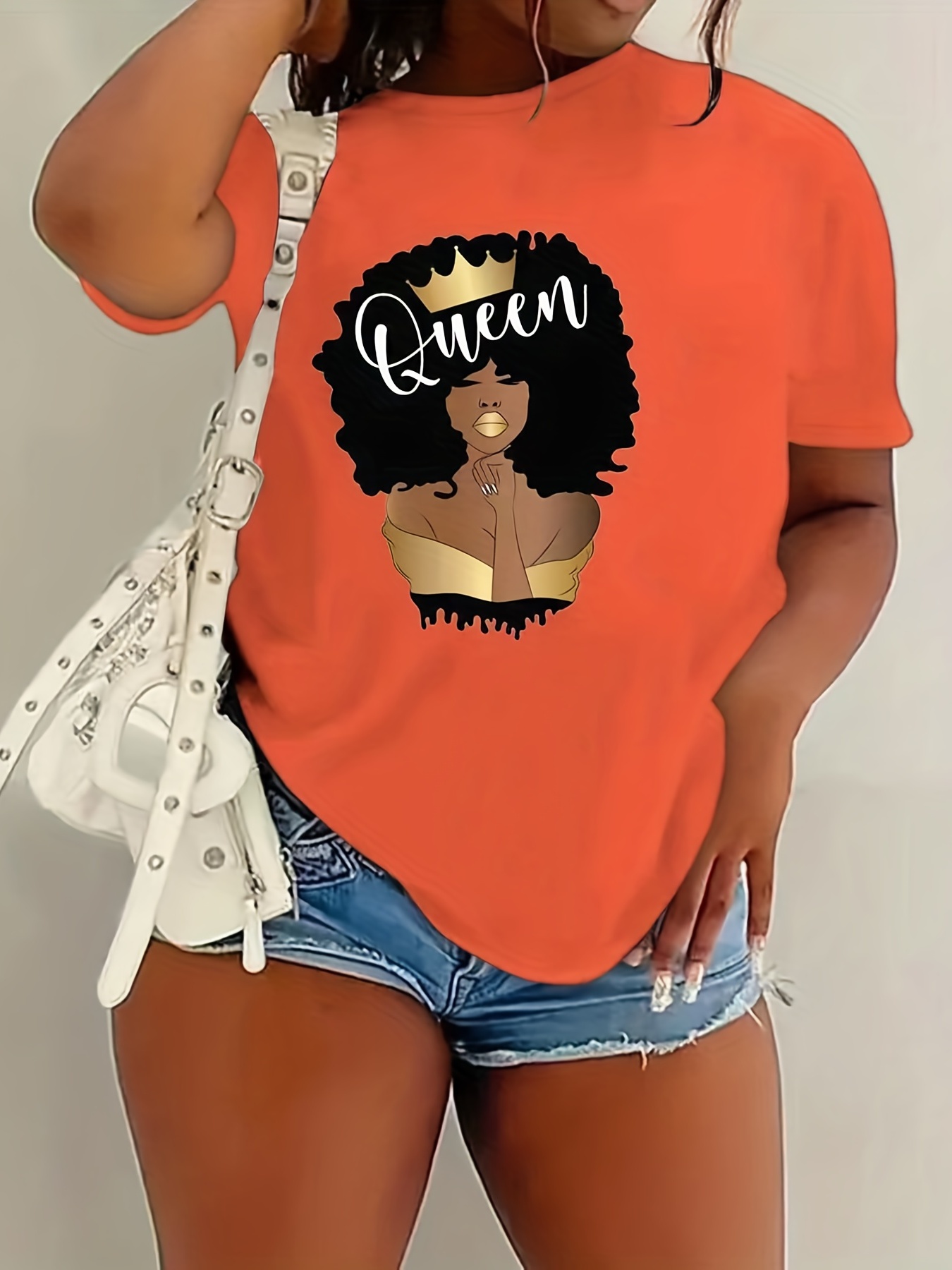 Plus Size Cartoon Figure & Letter Print Short Sleeve T-shirt, Women's Plus  Slight Stretch Casual Tee - Temu