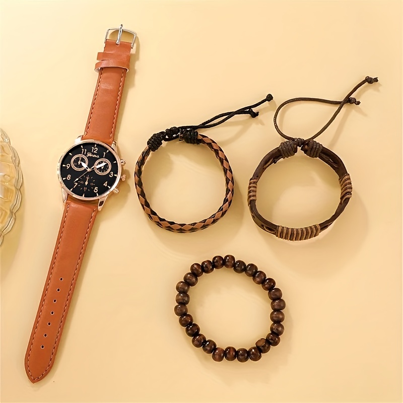 4 Unids/set Casual Pu Correa Cuero Número Fecha Reloj Pulsera Cuarzo Relojes  Moda Hombre, Reloj Estilo Deportivo Simple, Opción Ideal Regalos - Joyería  Accesorios - Temu Mexico