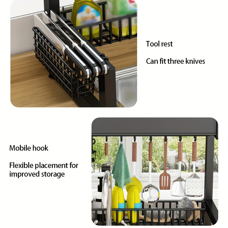 Over The Sink Dish Drying Rack, 2-tier Kitchen Dish Rack With Multiple  Baskets, Easy Installation, Kitchen Accessories,space-saving, Kitchen  Organization And Storage, Black - Temu