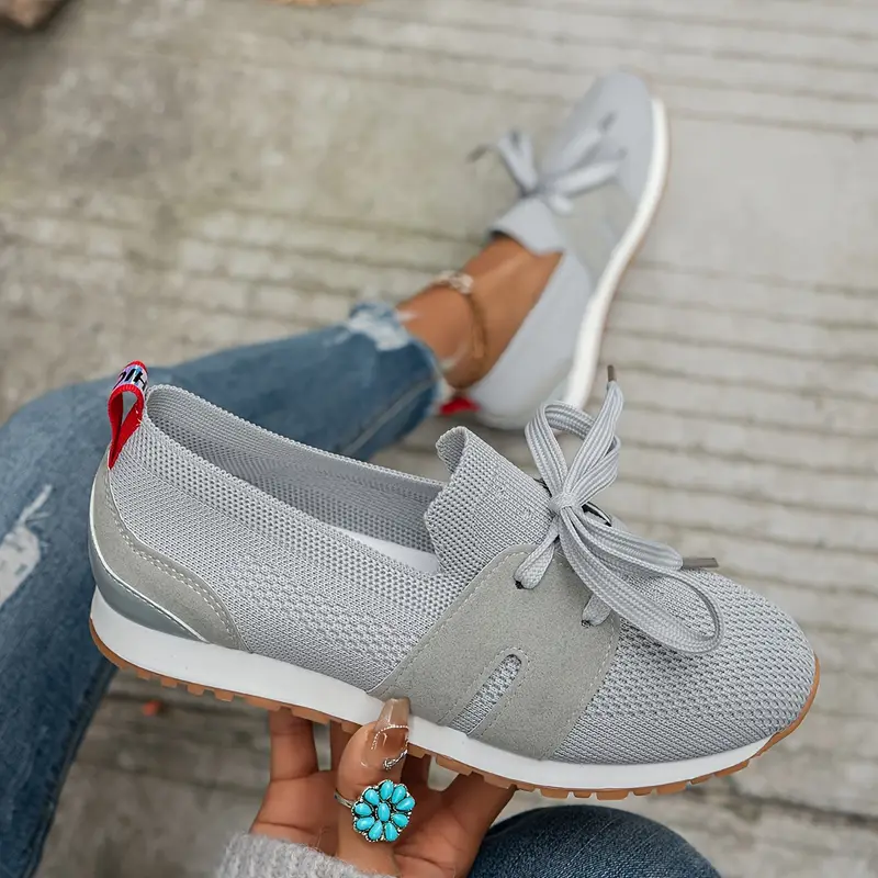 Women s Solid Color Trendy Sneakers Lace Soft Sole Flat 2