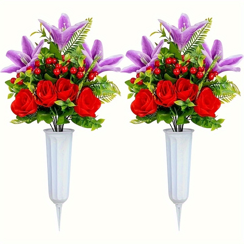 

2pcs, Cemetery Decorated Vase In Memory Of , Suitable For Memorial Day (flowers Not Included)