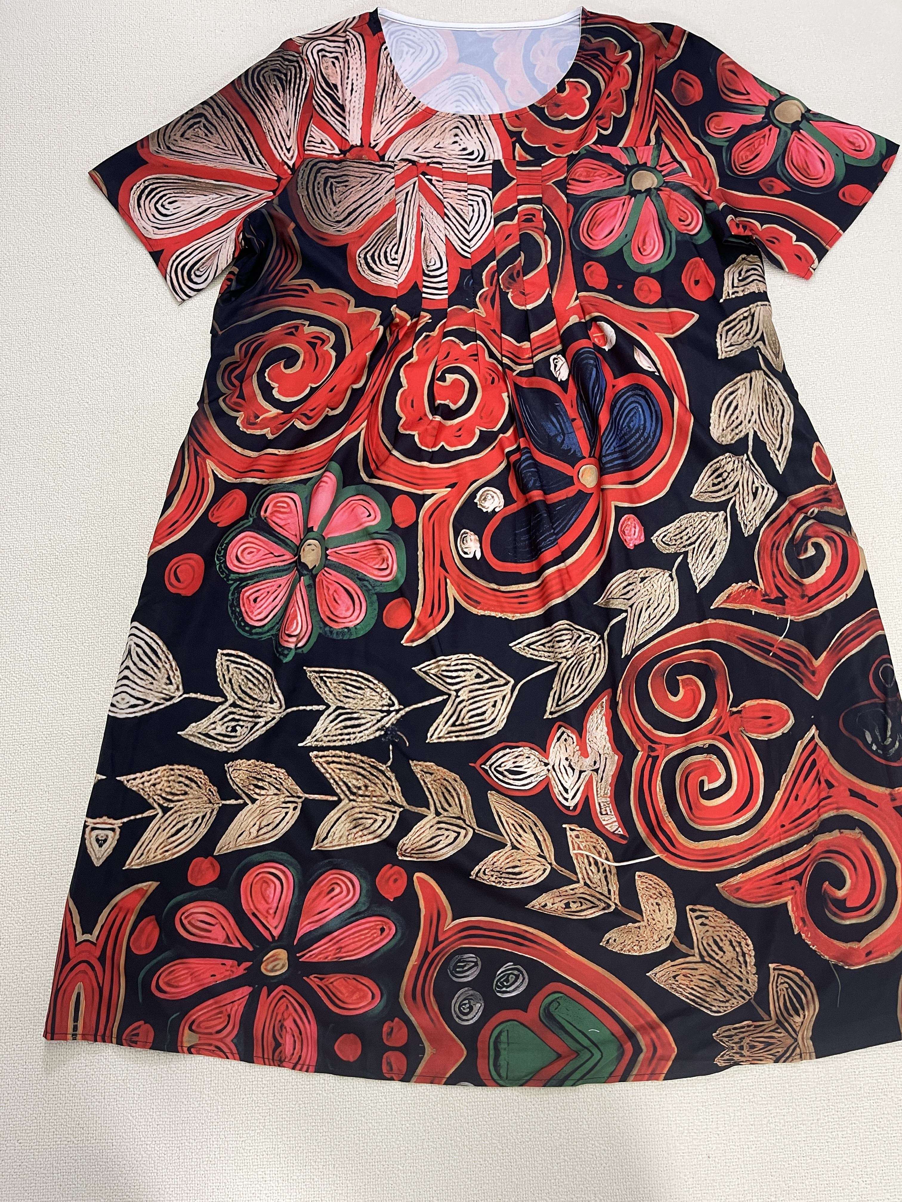 Plus Size Casual Dress Women's Plus Floral Print Short - Temu