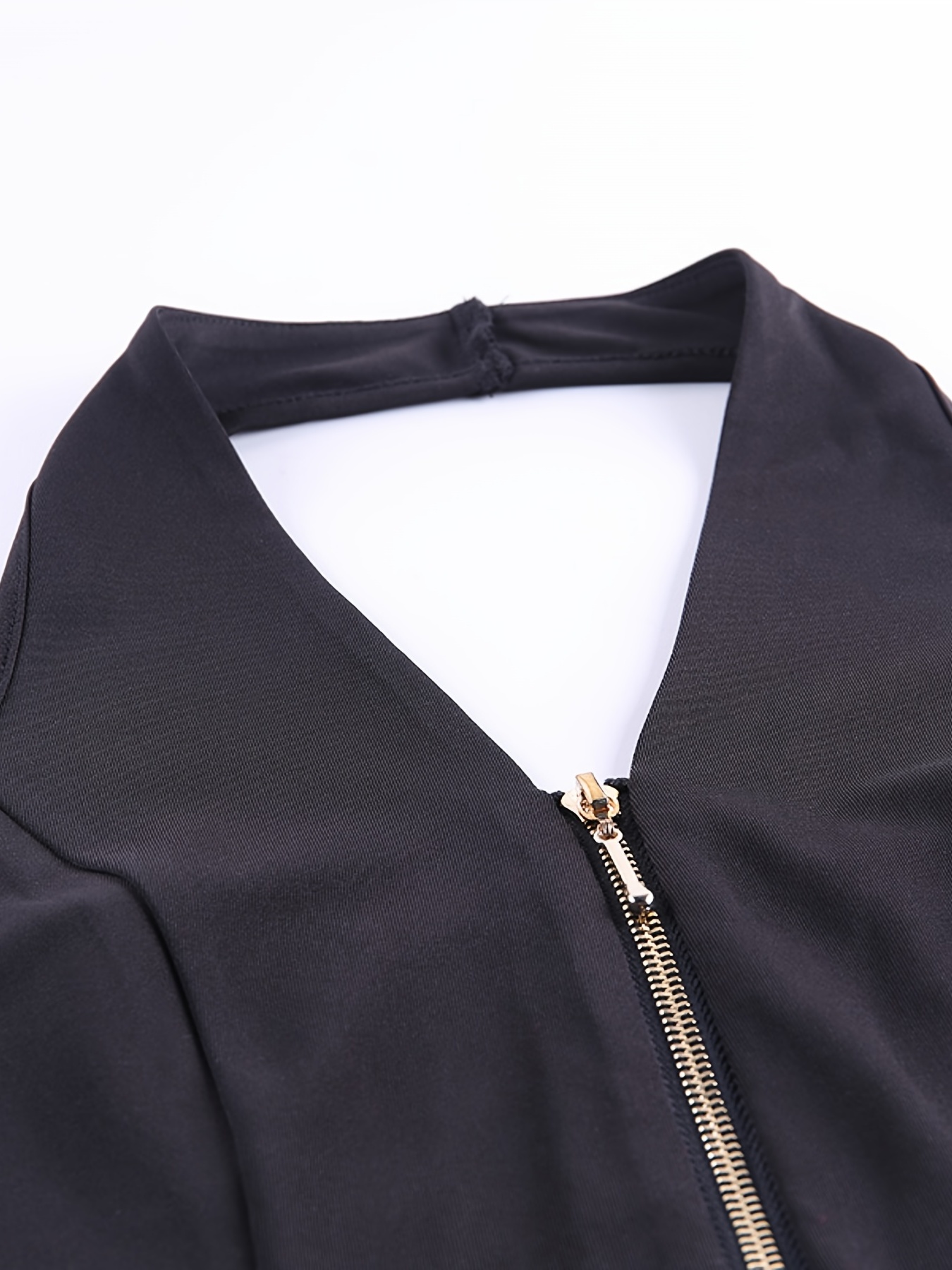 Sexy V-neck Halter Casual Sports Shirt, Black Zip Up Backless Cropped Tank  Top, Women's Activewear