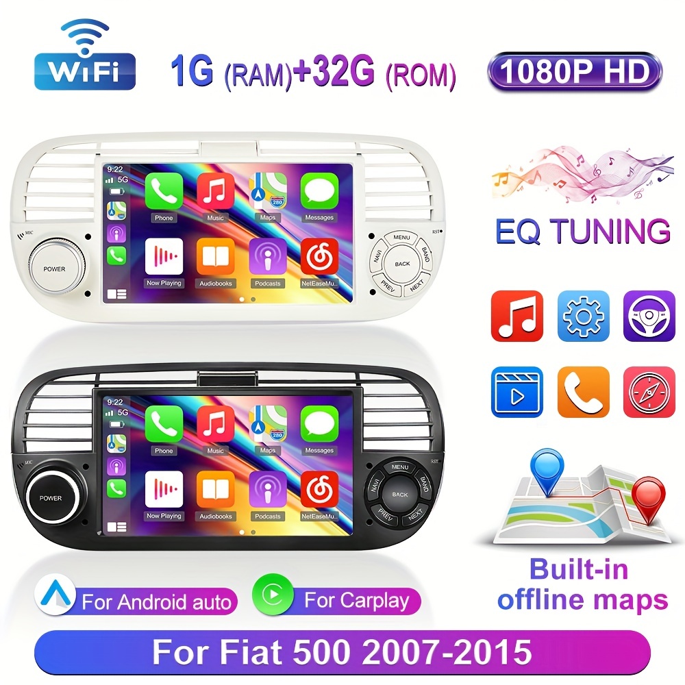 For Fiat 500 2007-2015 For Android 7'' HD Touch Screen Car Stereo Radio For  Wireless Carplay/Android Auto GPS Navigation With HiFi FM [1+32G]