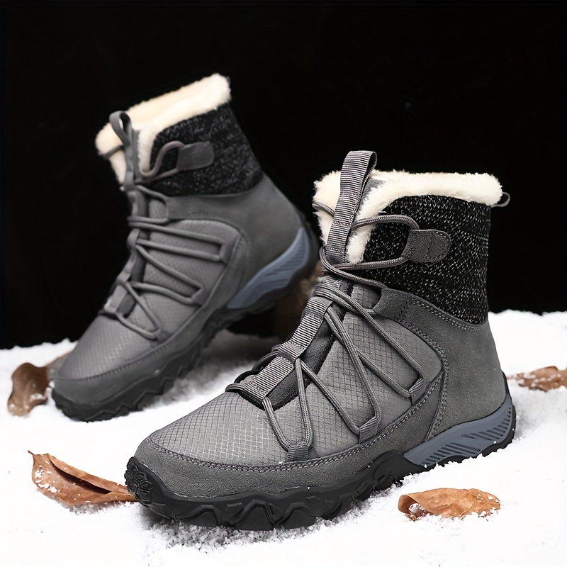 Men's Casual Snow Boots, Anti-skid Windproof High-top Lace-up Boots With  Fuzzy Lining For Outdoor Walking Running Hiking, Autumn And Winter