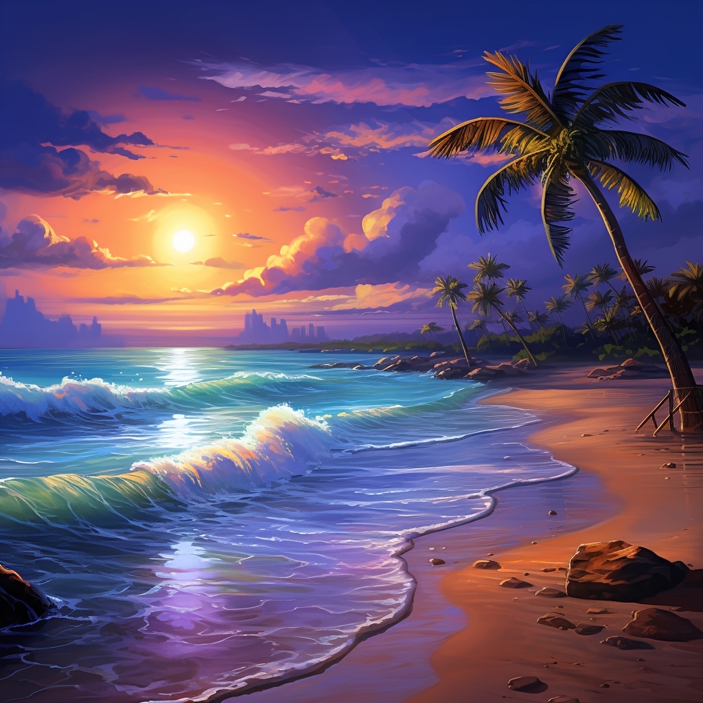 

1pc Large Size 40x40cm/15.7x15.7 Inches Frameless Diy 5d Diamond Painting Beautiful Seaside Sunset, Full Rhinestone Painting, Diamond Art Embroidery Kits, Handmade Home Room Office Wall Decor