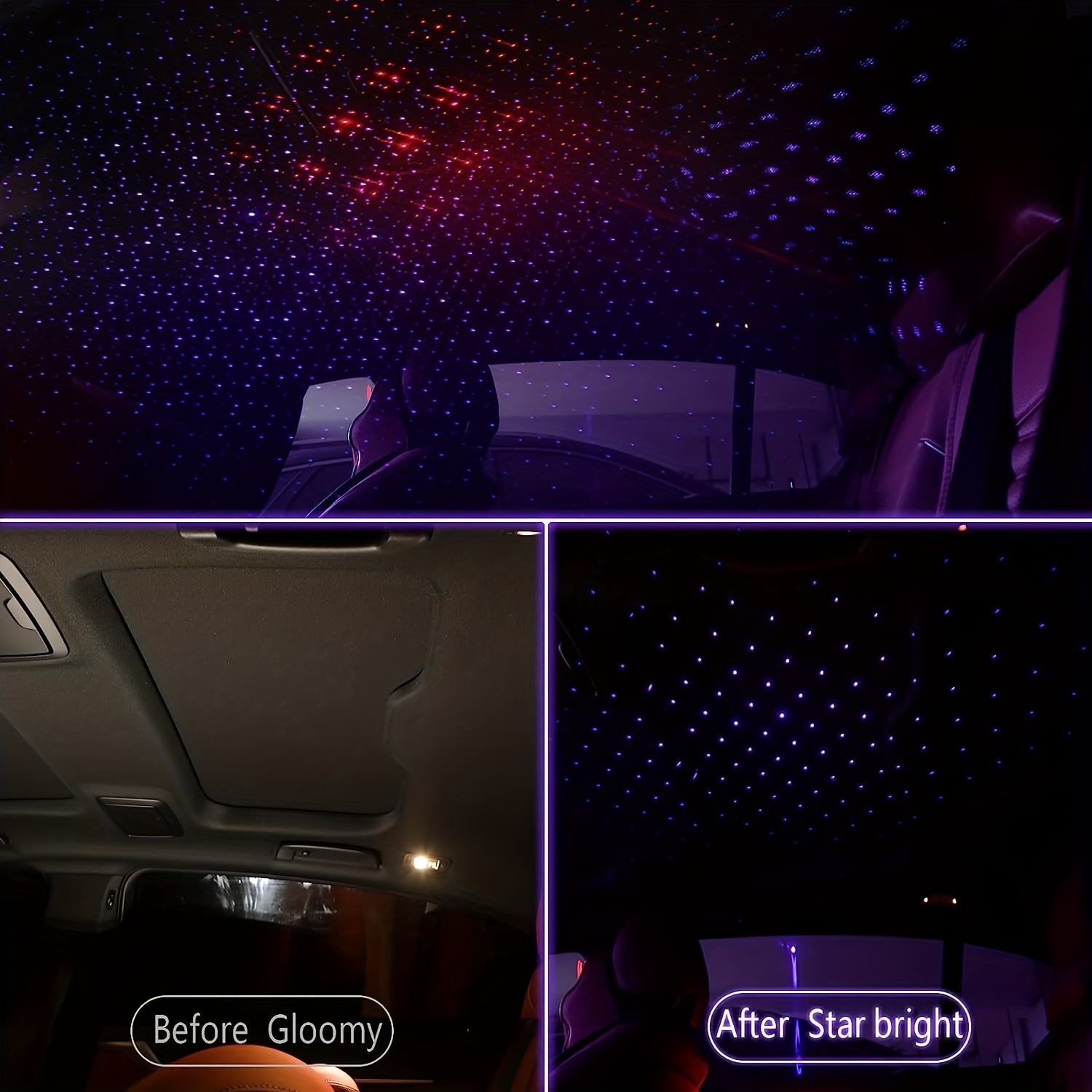 Veilleuse USB projecteur d'étoiles, lumières LEDCARE de toit de voiture,  lumières d'intérieur de voiture romantiques réglables, lumières d'intérieur