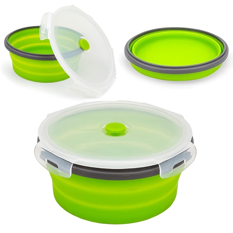 Leak-proof Round Silicone Food Storage Container With Lid - Foldable Lunch  Box For Kitchen And Camping - Microwave And Freezer Safe - Temu