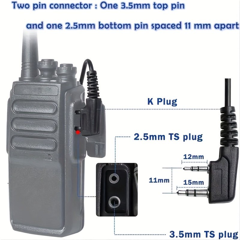 UAYESOK Pinganillo Walkie Talkie 2 Pin Auricular de Seguridad con Tubo  Acústico con Clip de micrófono con PTT para Kenwood TK-3501 Baofeng UV-5R  888S