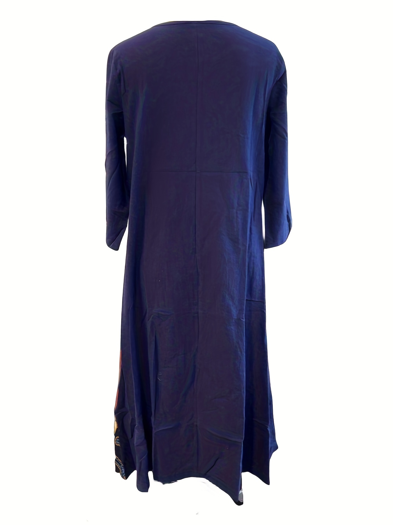 Ethnic Print Splicing Dress, Boho 3/4 Sleeve Crew Neck Maxi Dress, Women's Clothing