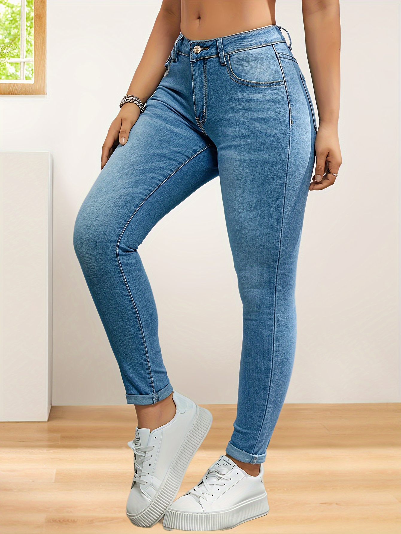 Blue Slim Fit Skinny Jeans, Slim Fit High-Stretch Slant Pockets High *  Denim Pants, Women's Denim Jeans & Clothing