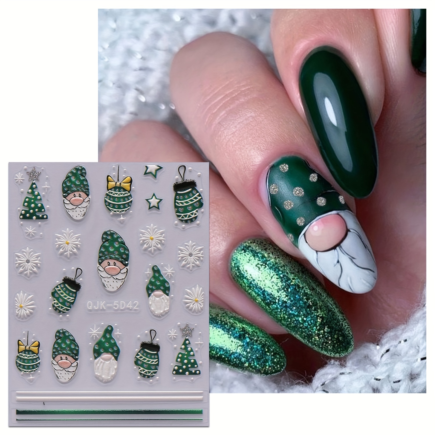 5d Embossed Glitter Christmas Nail Art Stickers santa Claus - Temu