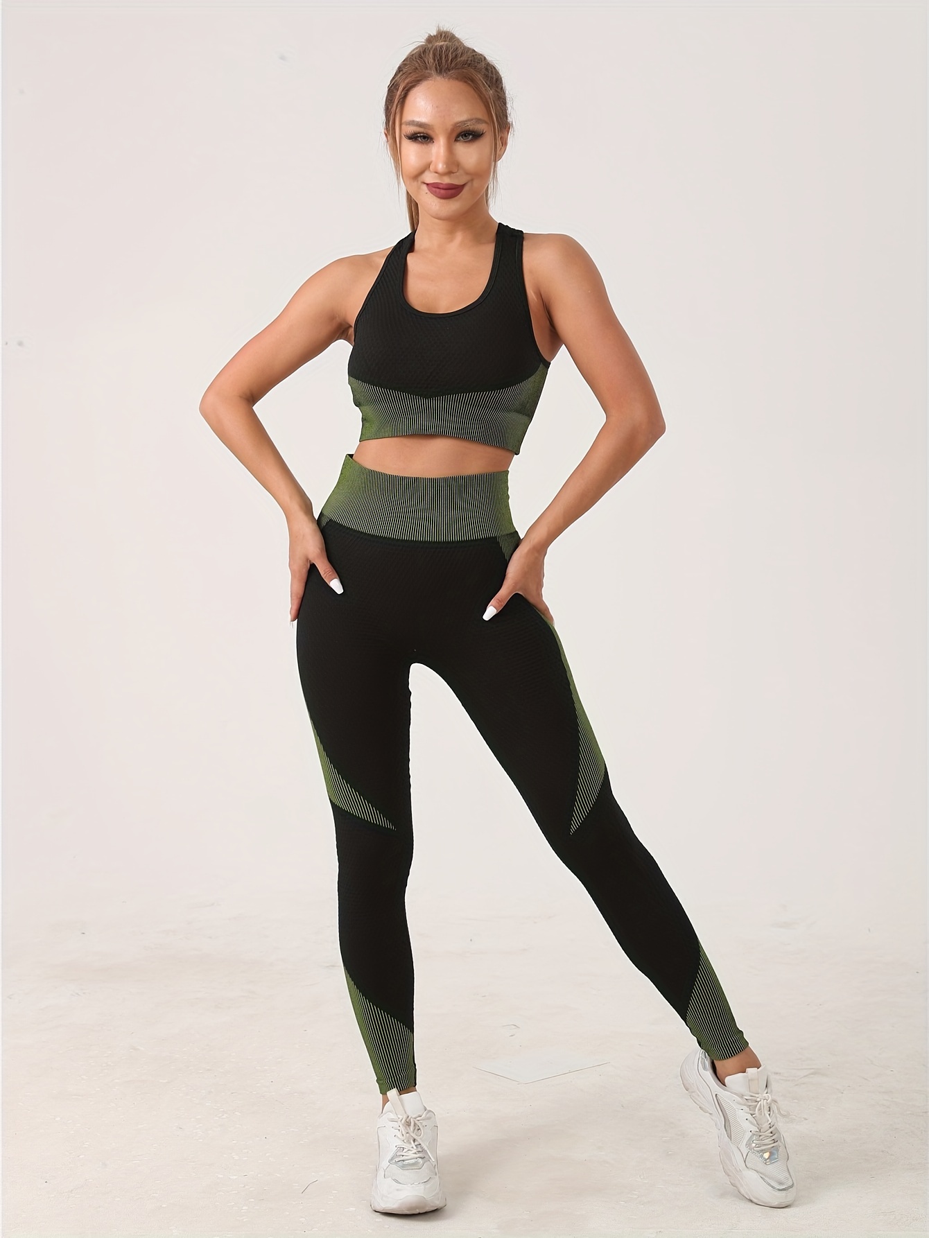 SHEIN Yoga Sxy 2pcs Seamless High Stretch Yoga Set Sports Suit Crisscross  Cami Tummy Control Bubble Butt Push Up Leggings