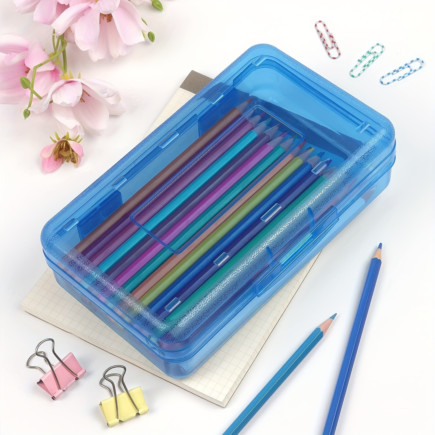 Assorted Colors Plastic Pencil Case Box With Lid Snap - Temu
