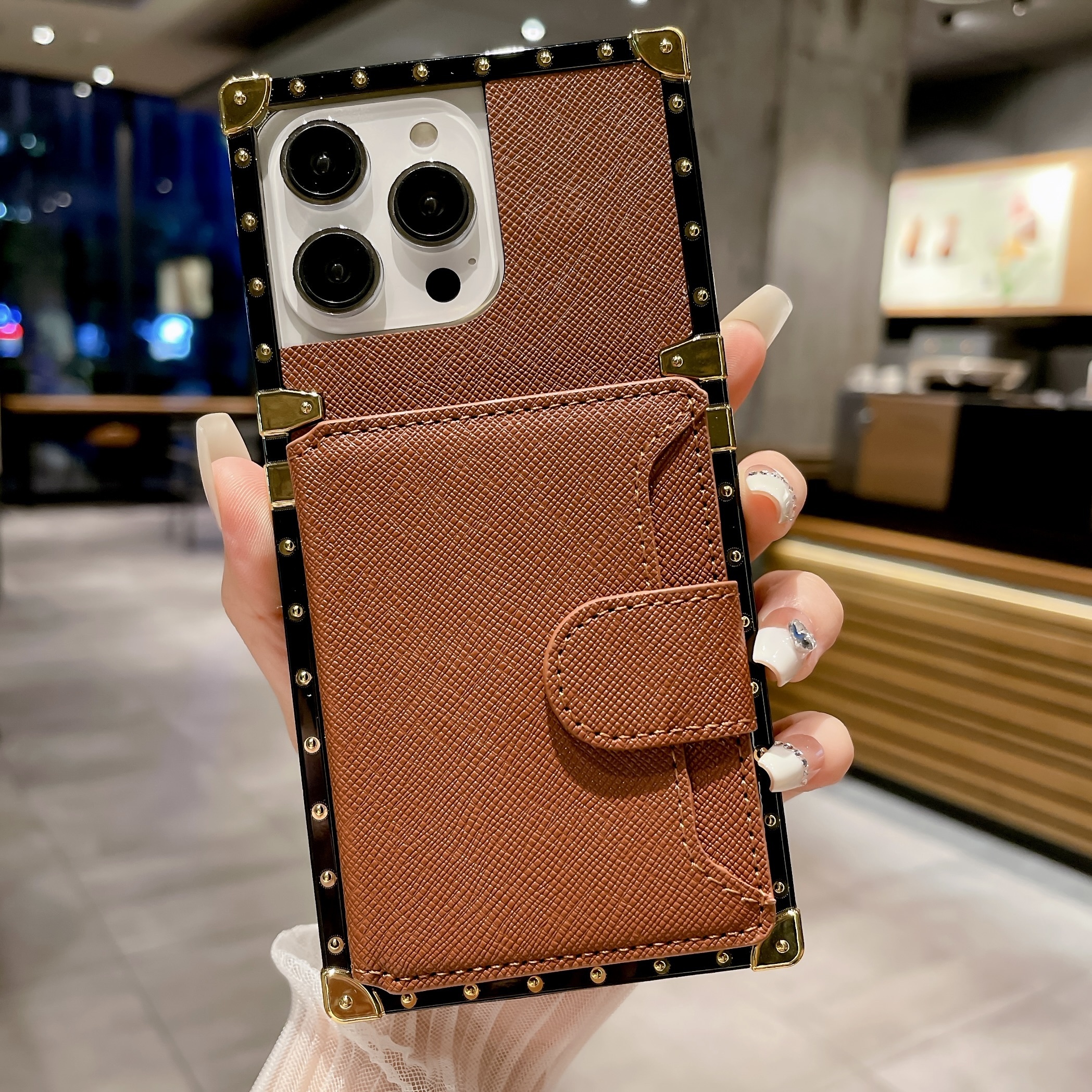 Luxury Square Leather Phone Case For iPhone 13 12 11 14 Pro MAX XS XR 7