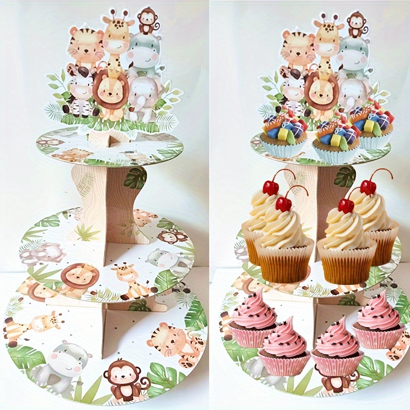 ANGOLIO 3 Tiers Cupcake Stand Cardboard Cake Stand Dessert Tower Holder for  Birthday Decoration Baby Shower Gender Reveal Party Supplies (Cat)