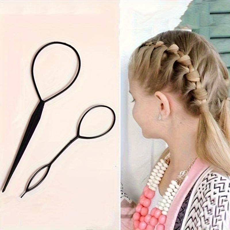 4Pcs Hair Braiding Tool, DIY Styling Tool Kit Updo Ponytail Maker  Accessories Topsy Braid, Topsy Tail Hair Tool,Hair Loop Styling French  Braid Pull Through Tool Braiding Comb for Parting Rat Tail Combs