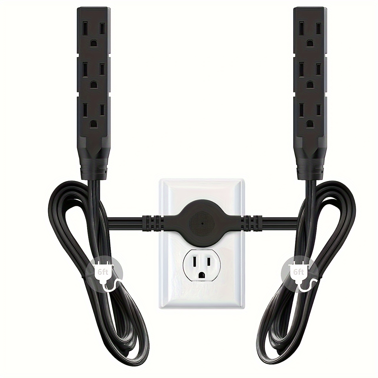Cable de extensión de enchufe plano, regleta de alimentación de 5 pies con  4 puertos USB (2 USB C), extensor de 4 tomas amplias, montaje en pared