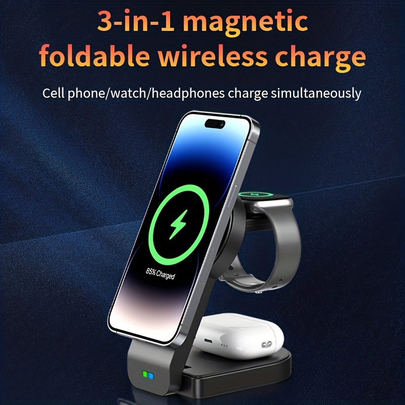 3 En 1 Chargeur Sans Fil Magnétique Support Pad Station De Charge