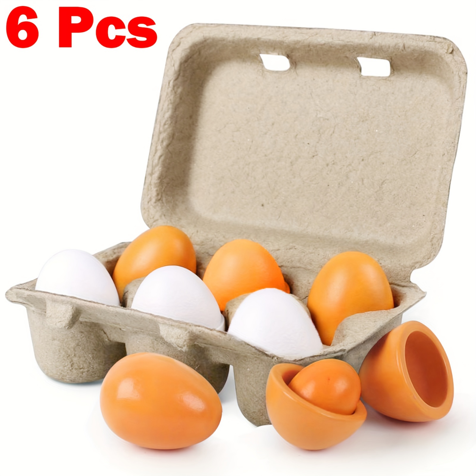 

6pcs Wooden Eggs, Easter Egg Toys Wooden Play Food Diy Egg Pretend Play Food Sets For Easter, Learning, Birthday Gifts (no Paints)
