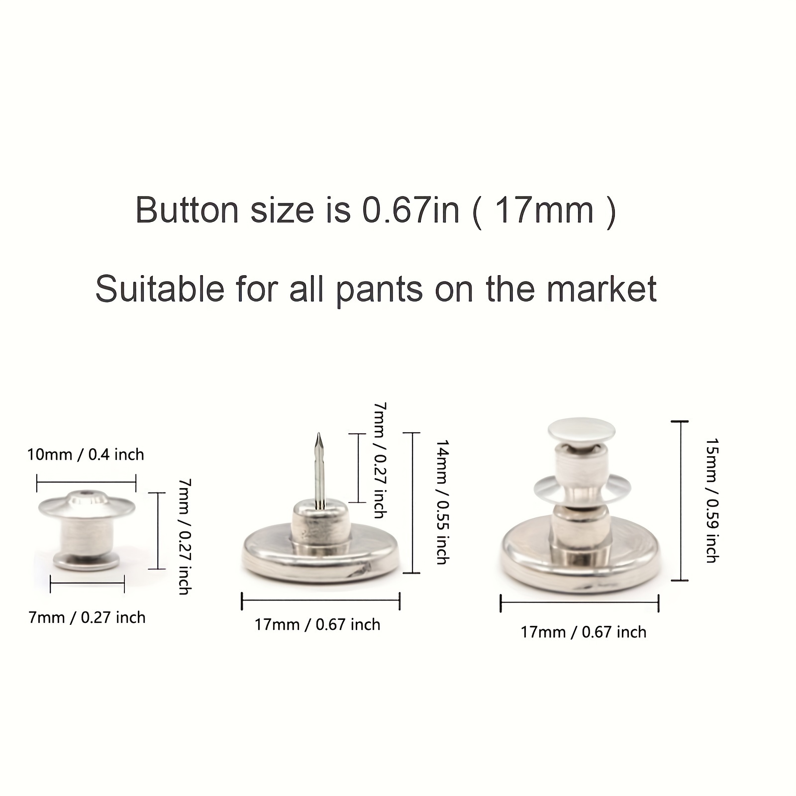 17mm Metal Jeans Buttons Aucun Bouton de Fermeture à Coudre pour