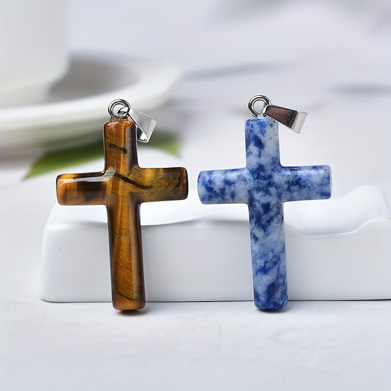 Natural Mixed Crystal Cross Necklace Pendant