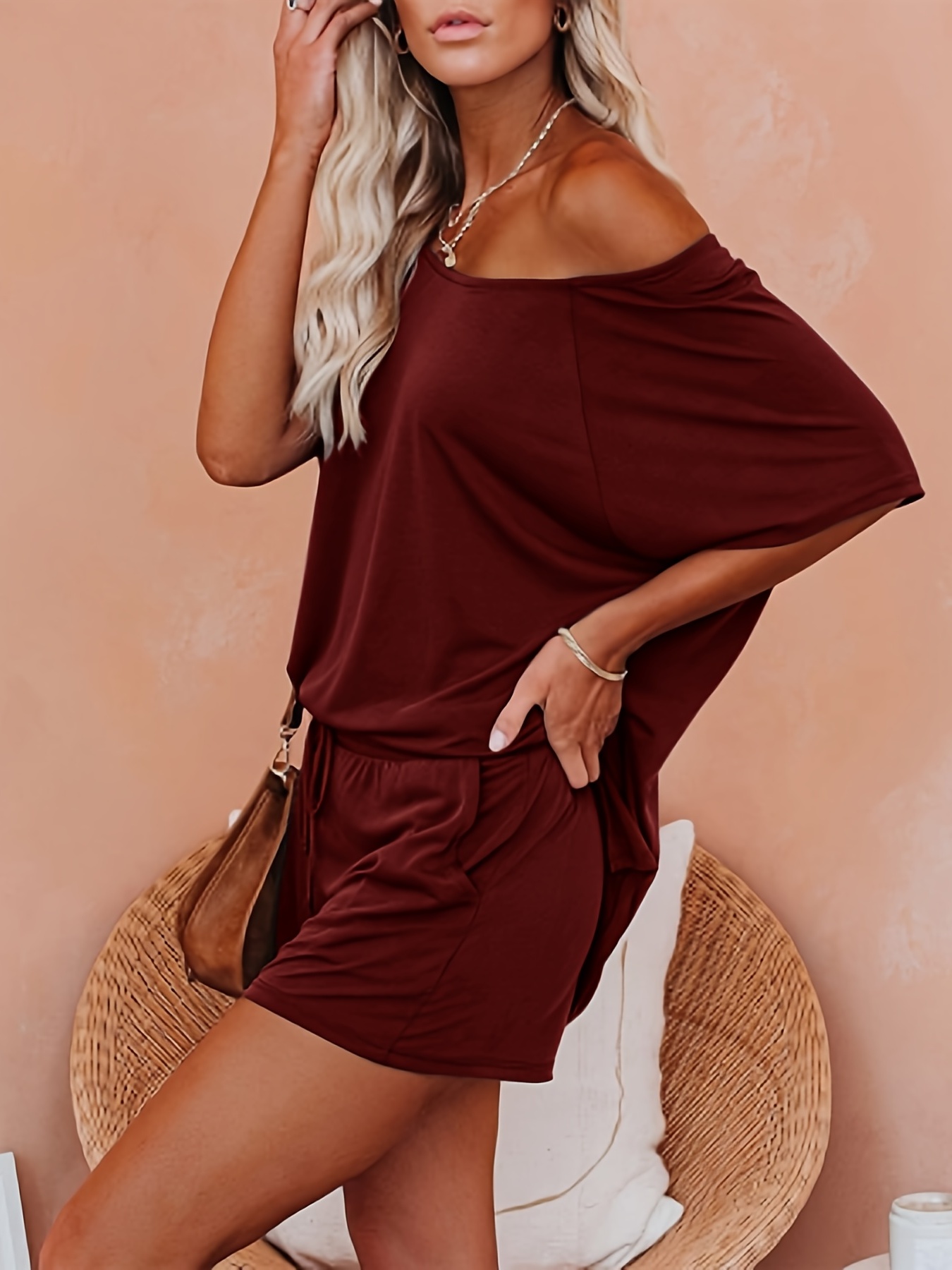 2pc Short Sleeve T Shirt & Drawstring Waist Shorts Set