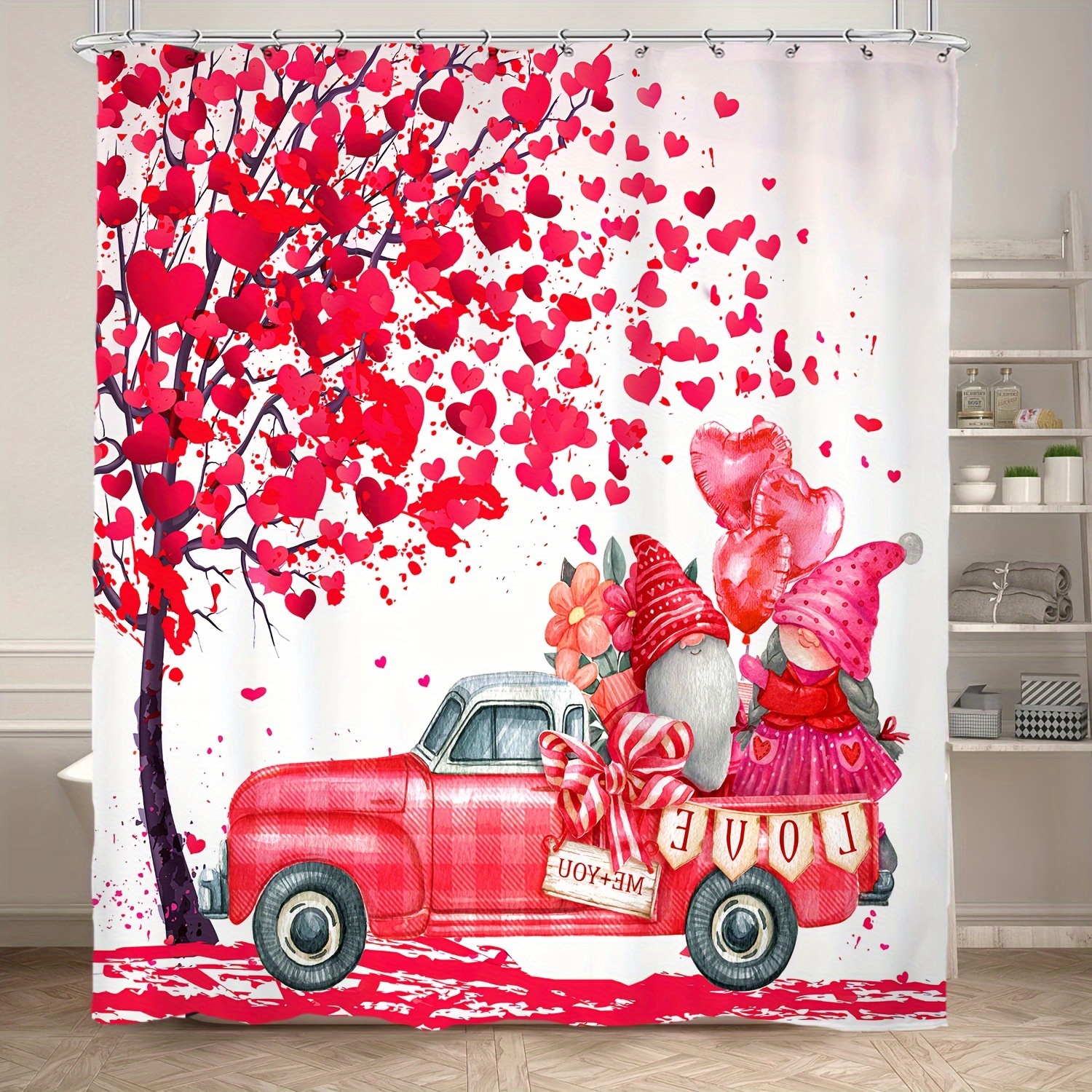 1pc Cortina Ducha Impresa Corazón Floral Automóvil Cortina - Temu