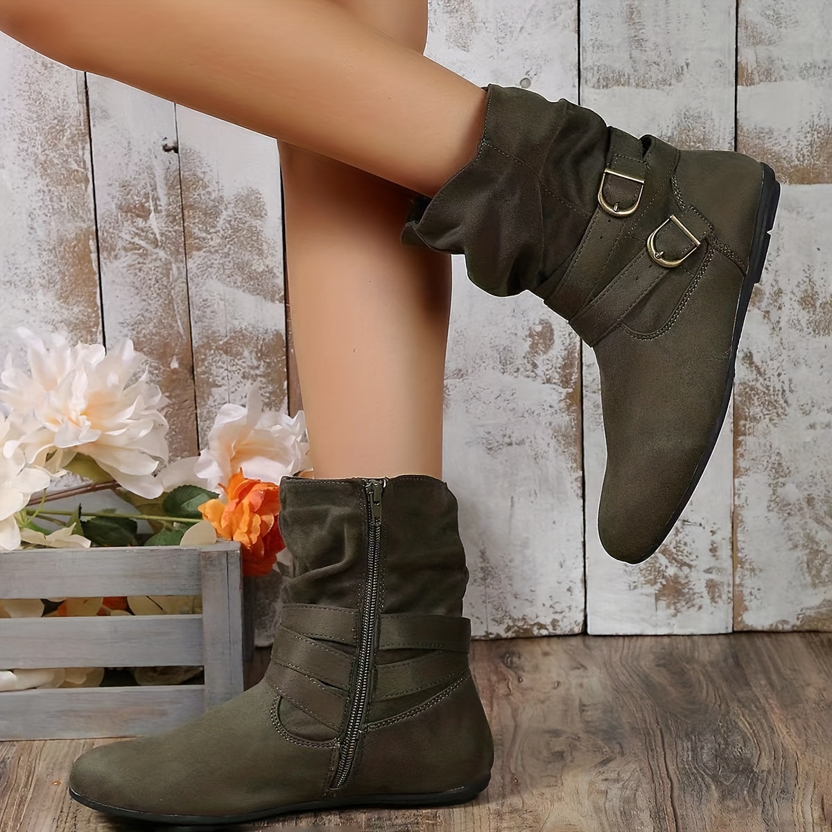 Flat tan clearance ankle boots womens