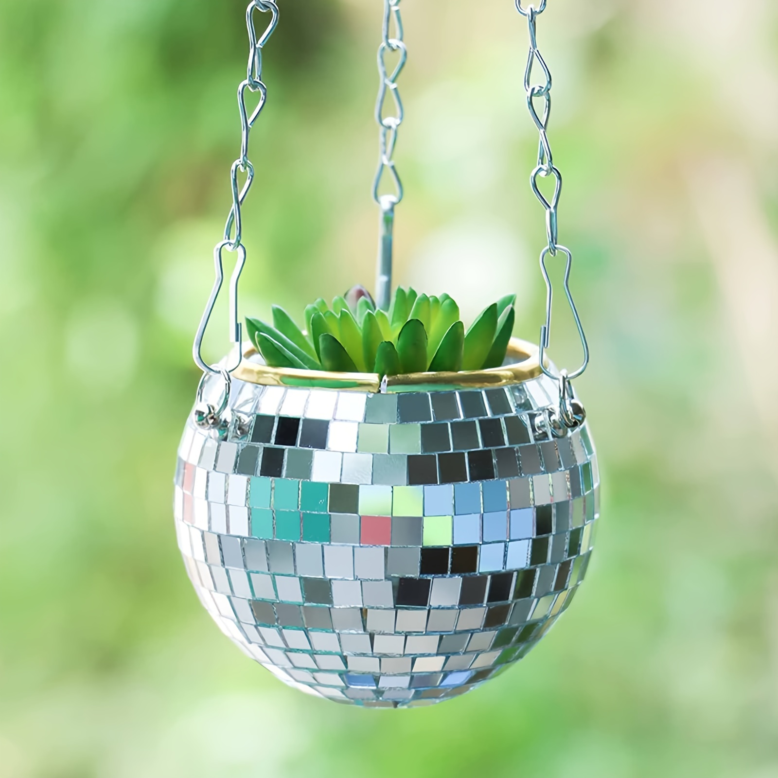 Mirror Disco Ball Planter, Hanging Planter Basket Flower Pot Plant Hanger  with Chain and Macrame Rope, Boho Hanging Planter for Indoor Outdoor  Plants, Boho Disco Ball Decor Home Decor 