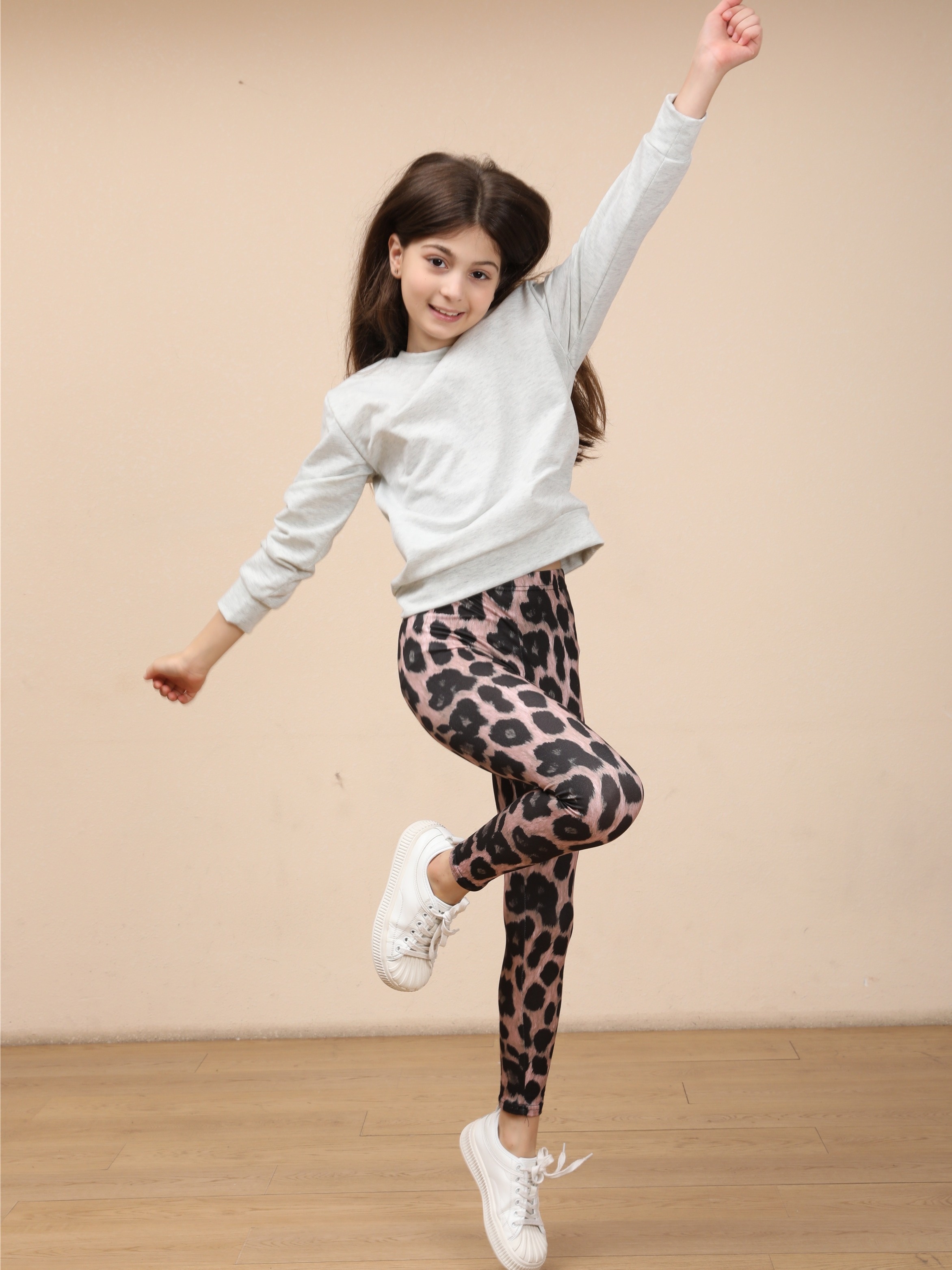 1pc Trendy Khaki Leopard Print 3/4 Leggings For Girls, Comfortable &  Versatile, Suitable For Back To School Outfits