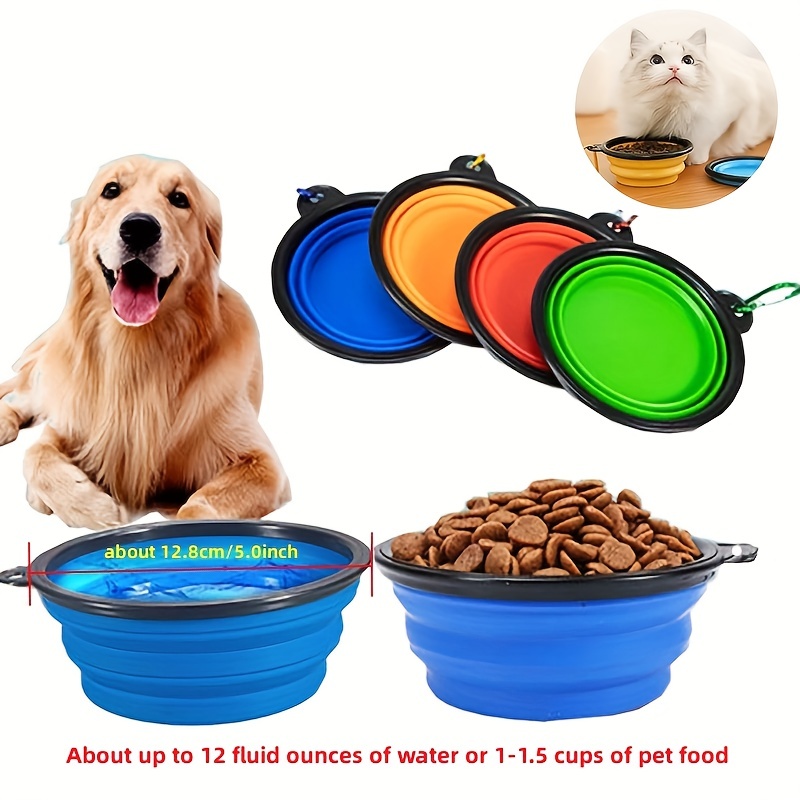 Collapsible Dog Bowls, Portable Travel Pet Feeder Bowl, 2 in 1 Expandable  Silicone Pet Food & Water Double Bowl, Cat Feeder Dish with Carabiner for