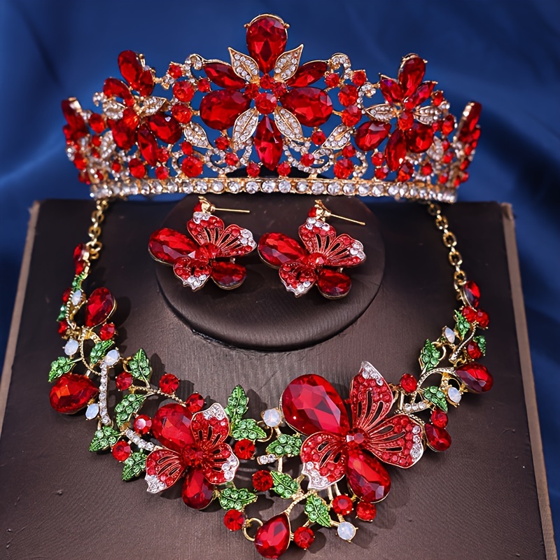 Parure Sposa con Tiara Orecchini e Collana rossa