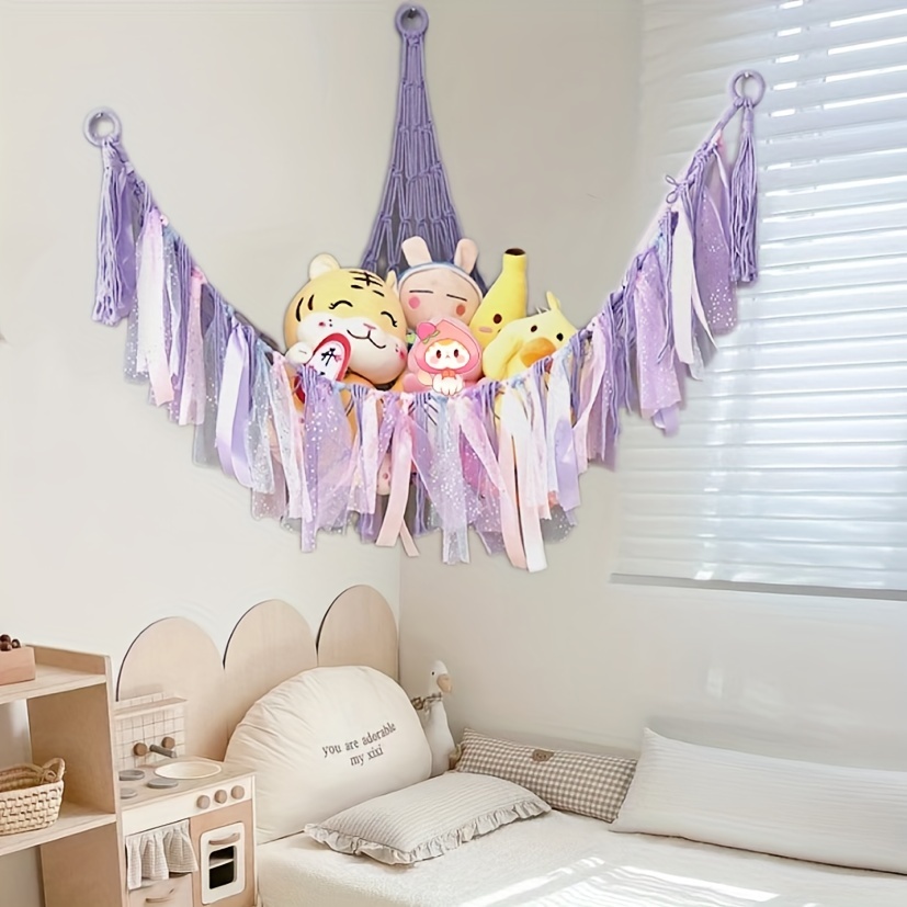 1pc Handwoven Triangle Net Bag, Rope Woven Wall Corner Toy Storage Net,  Colorful Silk Doll Hanging Hammock, Stuffed Animal Storage Hammock, Home  Organ