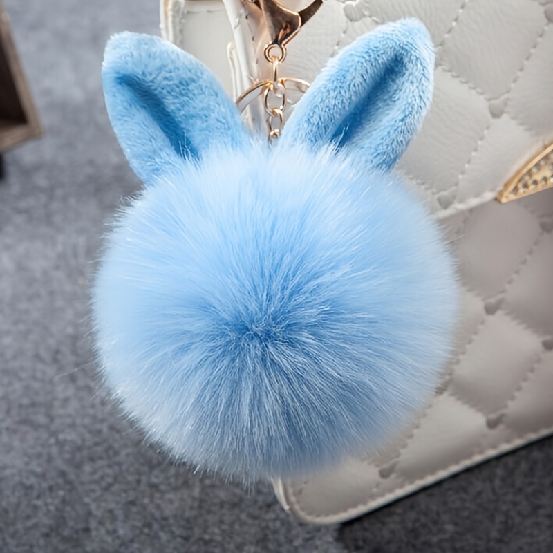 Blue Furry Key Chain Bag Charm Blue Fur Pompom Keychain 